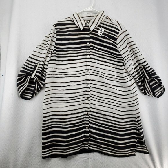 Chicos Top Women's 3/4 Sleeve Striped Button Up Tunic Black Large(12/14) - Picture 12 of 12